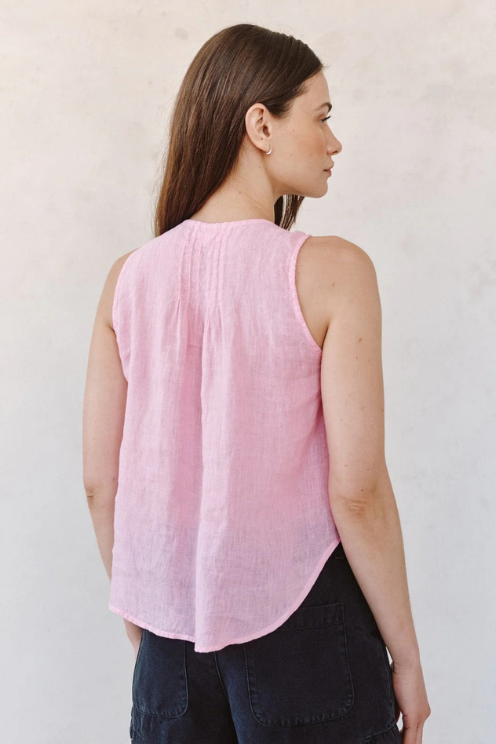 Sleeveless Pintuck V Neck Top - Rose Blush