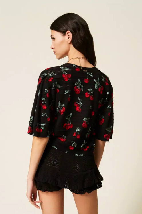 Cherry Print Cotton Cardi
