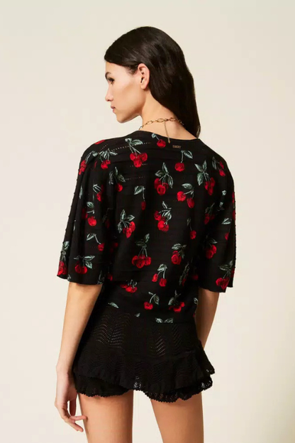 Cherry Print Cotton Cardi