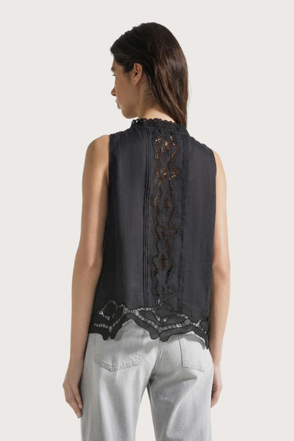 Embroidered Ramie Sleeveless Top