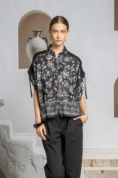 Shadow Bloom Knit Shoulder Blouse