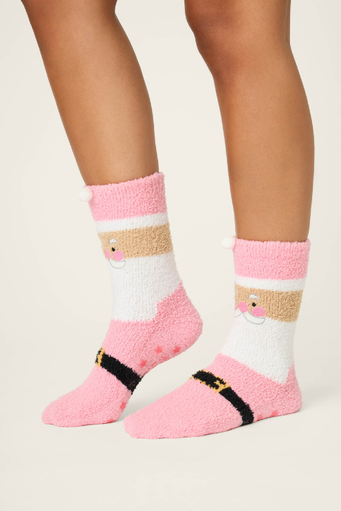 Pink Santa Crew Socks with Grippers