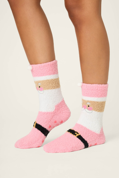 Pink Santa Crew Socks with Grippers