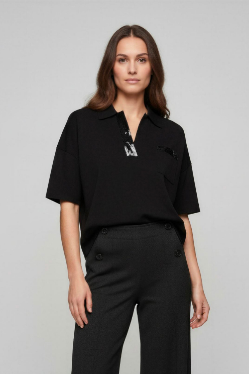 Embellished Collar Polo Top