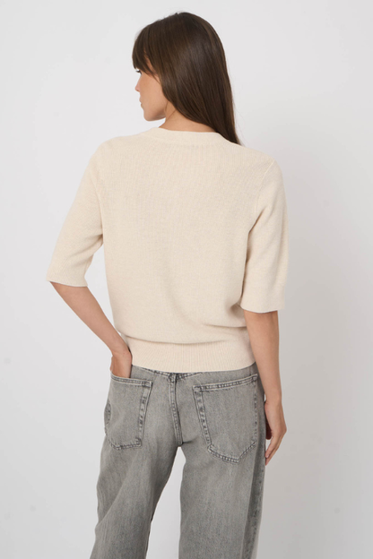 Fine Rib Knit Cotton Cashmere Sweater