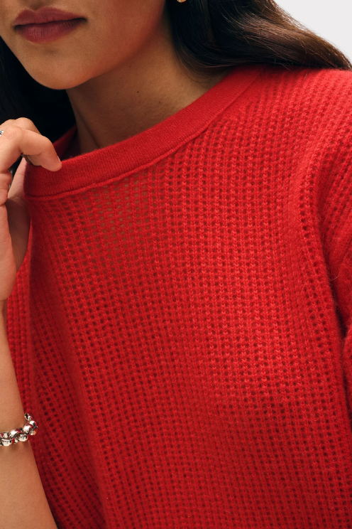 Cashmere Waffle Mesh Tee in French Red