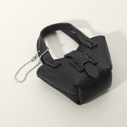 Faux Leather Stylish Mini Purse Bag Charm Black