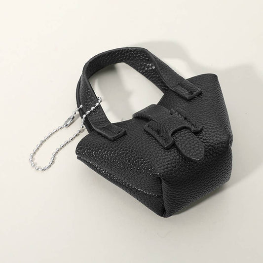 Faux Leather Stylish Mini Purse Bag Charm Black