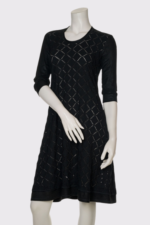 Textured Dress with Faux Leather Sleeves
