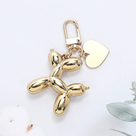 Metal Balloon Dog Heart Bag Charm in Gold