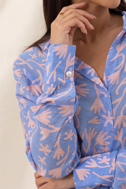 Libby Printed Shirt - Blue Meadow Print