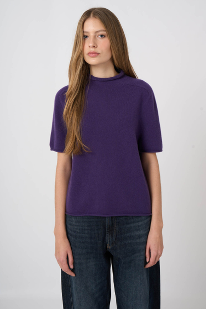Medium-Weight Organic Cashmere Sweater with Stand Collar