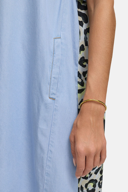 Mixed Print Denim Shirt Dress