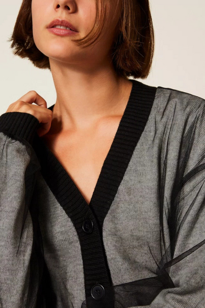 Knit Cardigan with Tulle