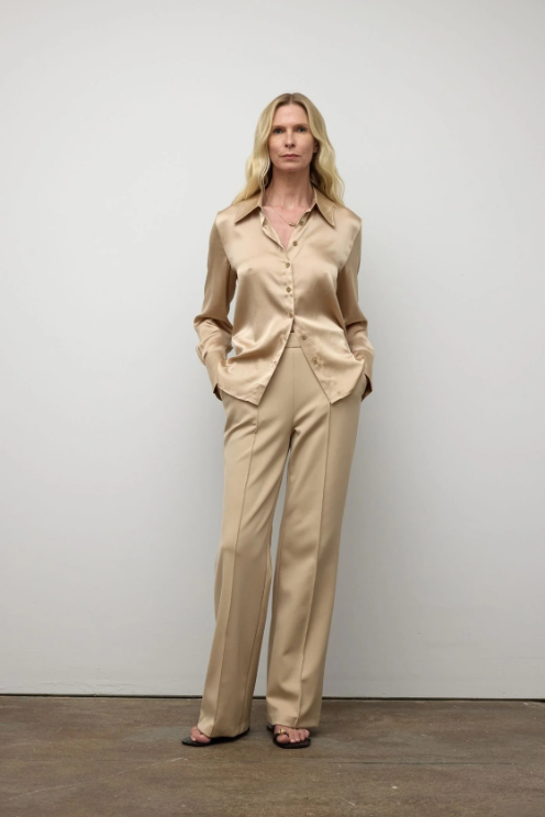 Stretch Silk Button Down Blouse