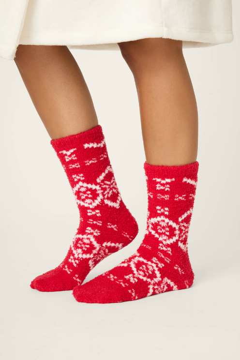 Crazy For The Holidays Fairisle Print Crew Socks wih Grippers