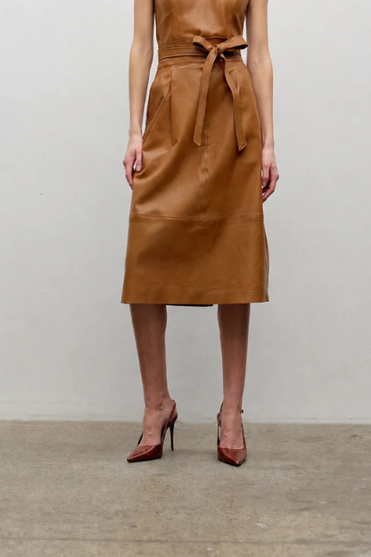 A-line Leather Midi Skirt