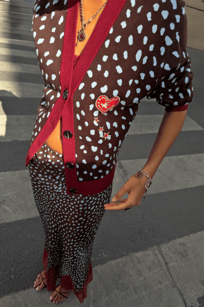 Embroidered Deer Print Cardigan