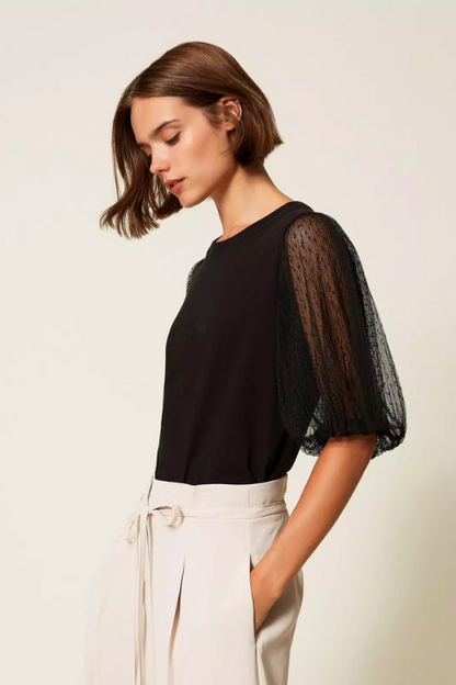 Tulle Sleeve T-shirt