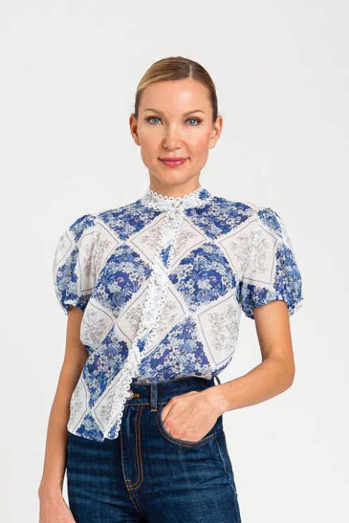 Blue Topaz Lace-Trim Blouse