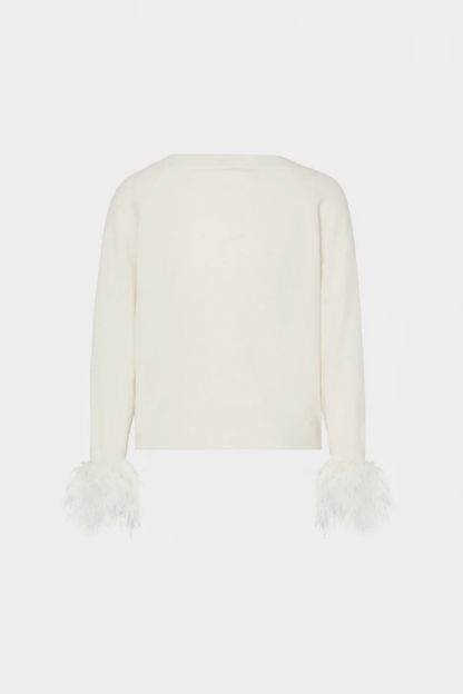 Feather Cuff V-Neck Sweater
