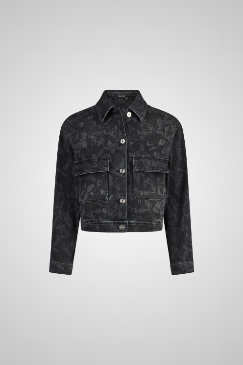 Cropped Floral Jacquard Denim Jacket
