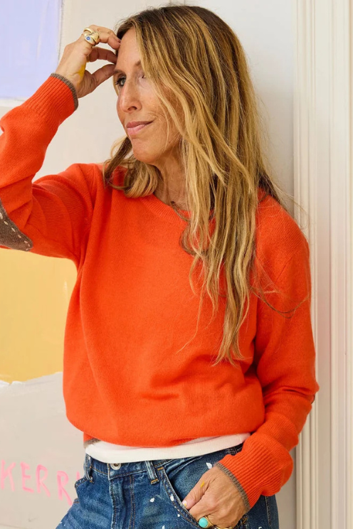 Patchwork Pullover Sweater - Tomato