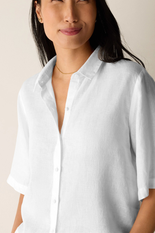 Organic Handkerchief Linen Elbow-Sleeve Shirt
