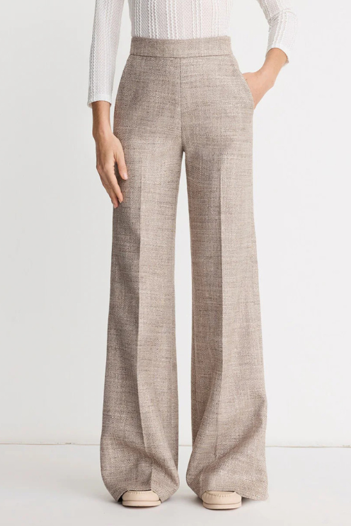 Taupe Tweed High Rise Wide Leg Pant