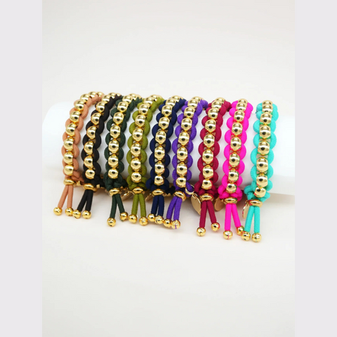 Scrunchie is Back - Colored Elastic & Gold Bead Bracelet