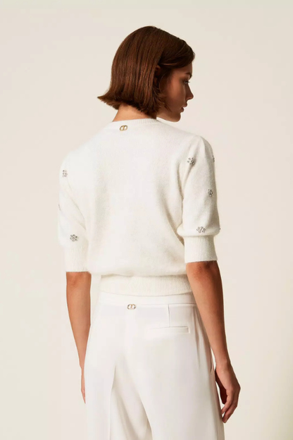 Angora Blend Jumper with Rhinestone Flowers