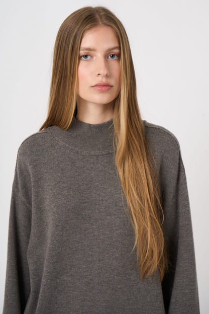 Wool-Cashmere Terry Knit Sweater with Mock Neck