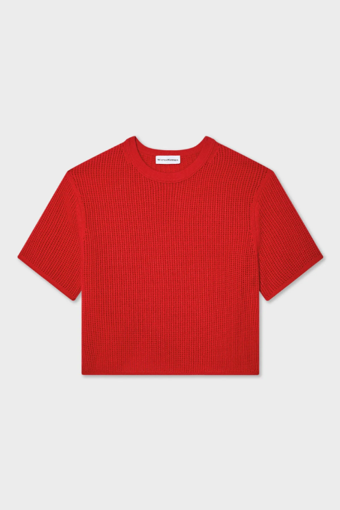 Cashmere Waffle Mesh Tee in French Red