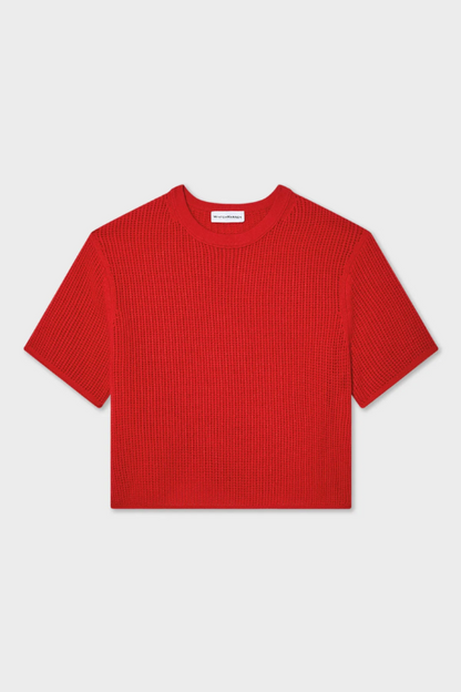 Cashmere Waffle Mesh Tee in French Red