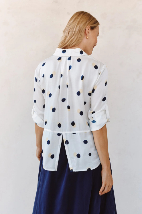 Clean Split Back Button Down - Spring Dots Print