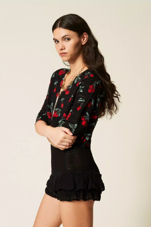 Cherry Print Cotton Cardi