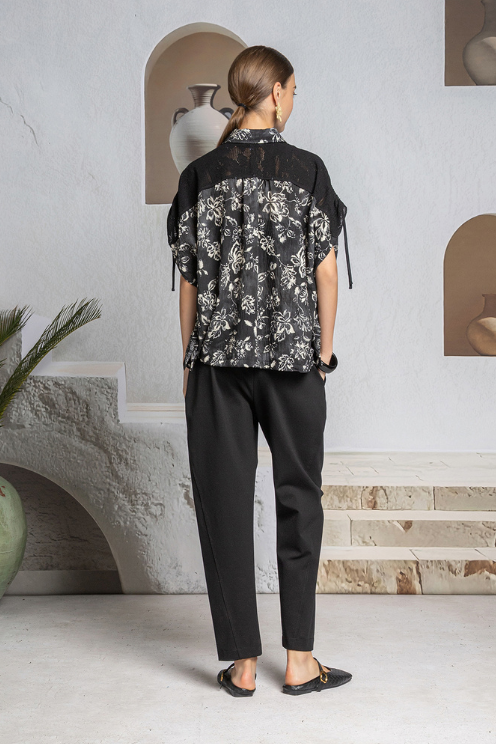 Shadow Bloom Knit Shoulder Blouse