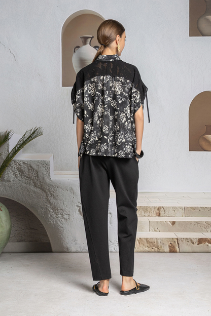 Shadow Bloom Knit Shoulder Blouse