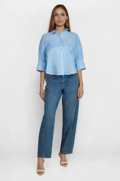 Embroidered Short Sleeve Blouse