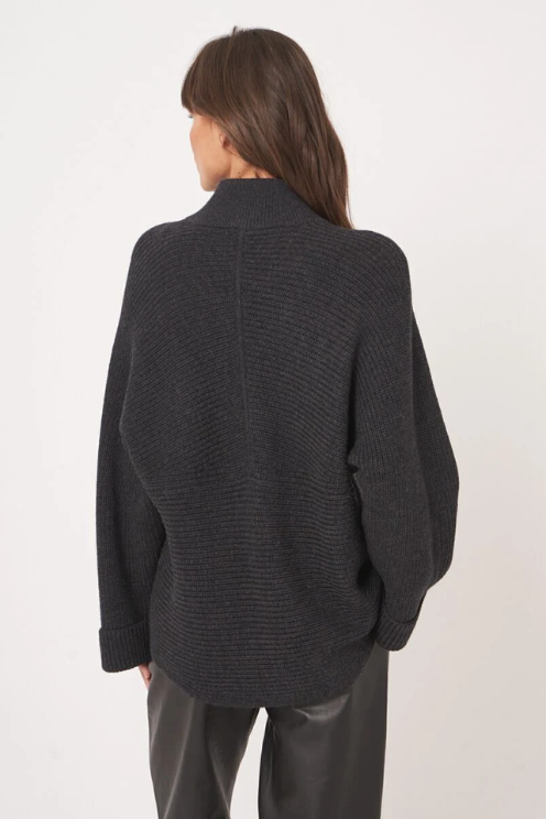 Wool Knitted Cardigan in Dark Grey