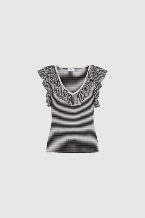 Ruffled Fine Rib-knit Top