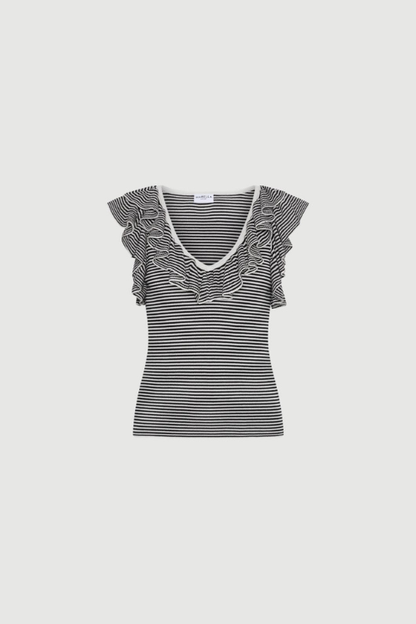 Ruffled Fine Rib-knit Top