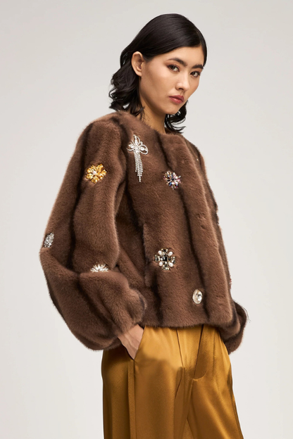 Jewel Clusters Faux Mink Benson Coat