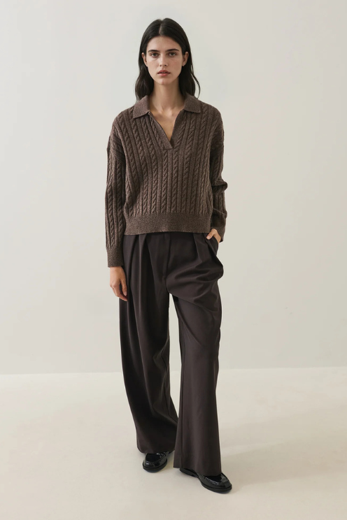 Superfine Wool Cable Relaxed Polo