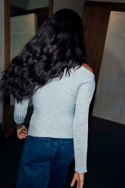 Never Fully Dressed Silver Ribbed Knit Tilly Top