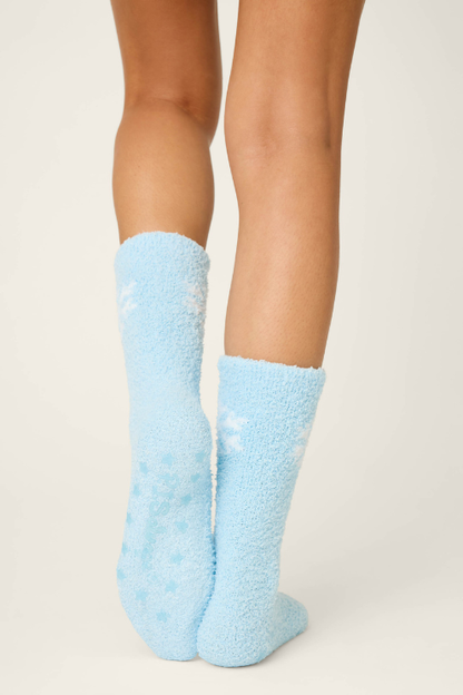 Snowflake Fuzzy Crew Socks with Grippers