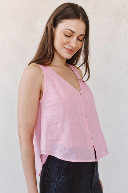 Sleeveless Pintuck V Neck Top - Rose Blush