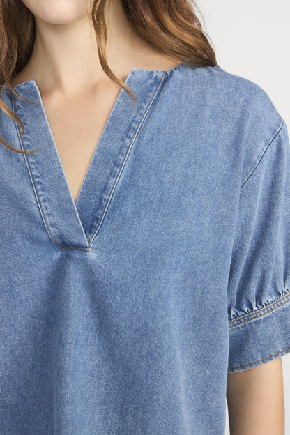 The Denim V-neck Popover Top