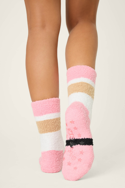 Pink Santa Crew Socks with Grippers