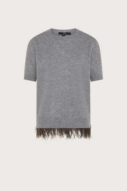 Cashmere Top with Feather Trim
